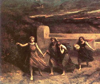 A painting of Lot and his family fleeing from Sodom.