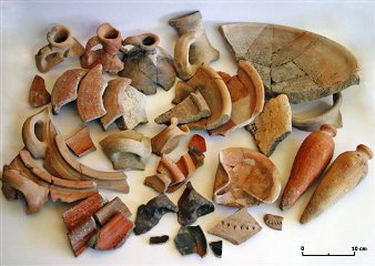 A photograph of pottery from Abraham and Lot's day 
	recovered from the ruins of Sodom.